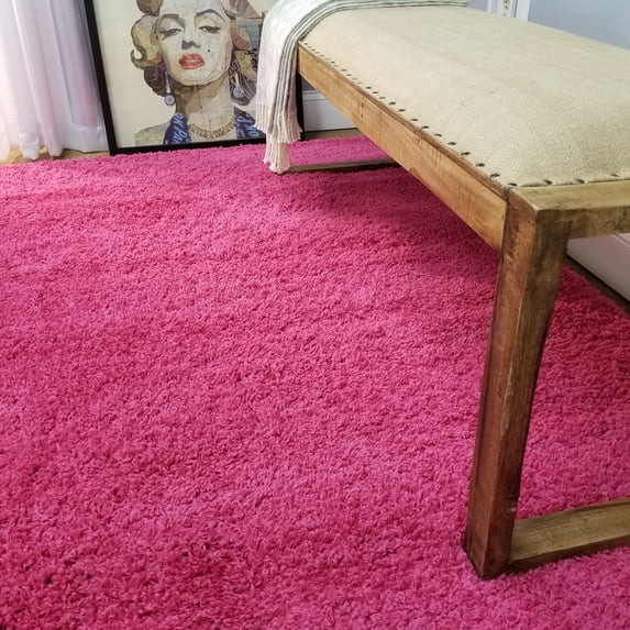 Maxy Home Bella Solid Pink 6 ft. 7 in. x 9 ft. 3 in. Shag Area Rug