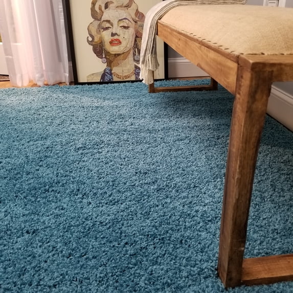 Maxy Home Bella Solid Turquoise Blue 3 ft. 3 in x 4 ft. 8 in. Shag Area Rug