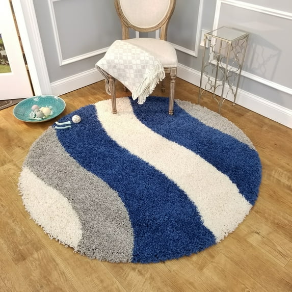 Maxy Home Bella Striped Multicolor 5 ft. Round Shag Area Rug