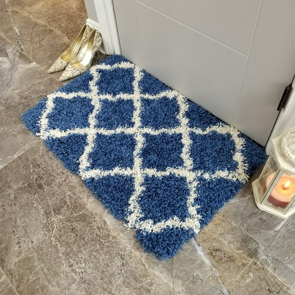 Maxy Home Bella Trellis Blue 1 ft. 8 in. x 2 ft. 7 in. Shag Door Mat