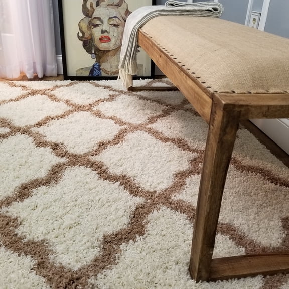 Maxy Home Bella Trellis Ivory 3 ft. 3 in x 4 ft. 8 in. Shag Area Rug