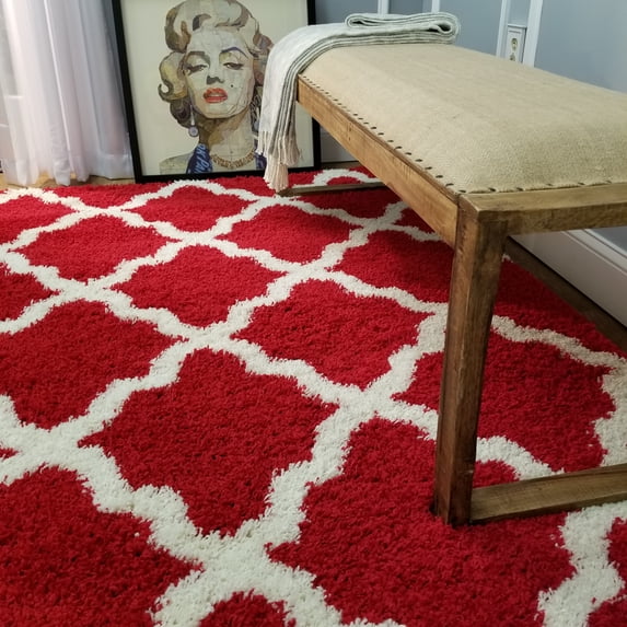 Maxy Home Bella Trellis Red 6 ft. 7 in. x 9 ft. 3 in. Shag Area Rug