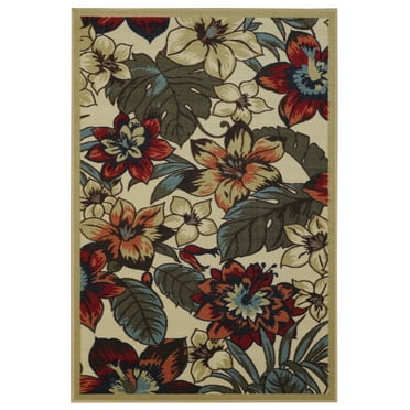 Maxy Home Hamam Collection Beige Floral Area Rug, 5' x 7'