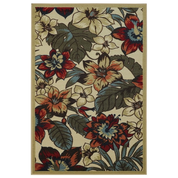 Maxy Home Hamam Collection Beige Floral Area Rug, 5' x 7'