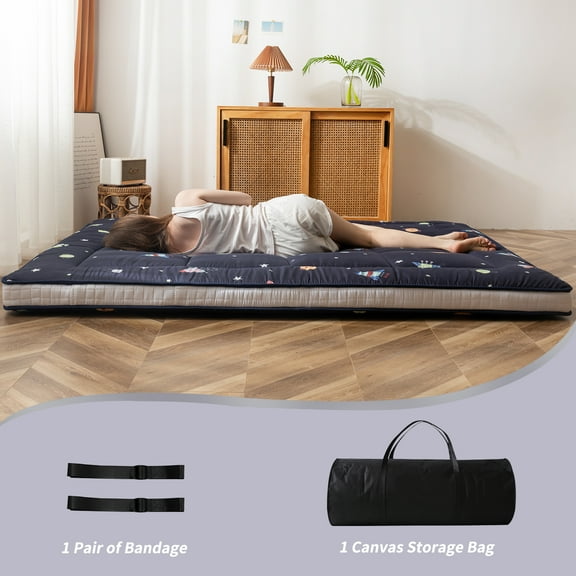 Maxyoyo Extra Thick Futon Floor Mattress, Padded Japanese Folding Roll up Mattress, Portable Mattress Shikibuton,Queen