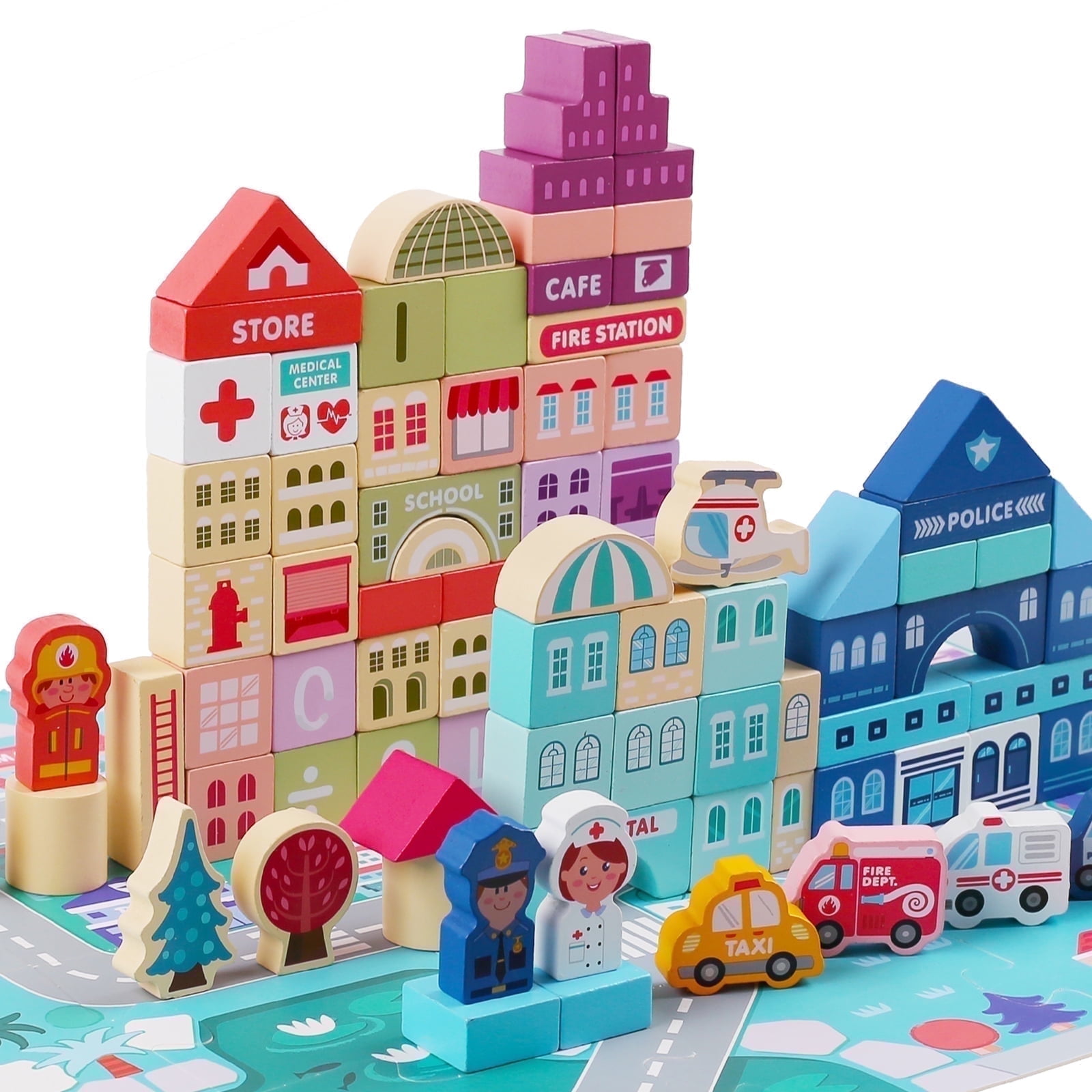 Kesletney Wooden Building Blocks City Construction Stacking Toys for Toddlers 3-8 Year Old, 100 Pcs