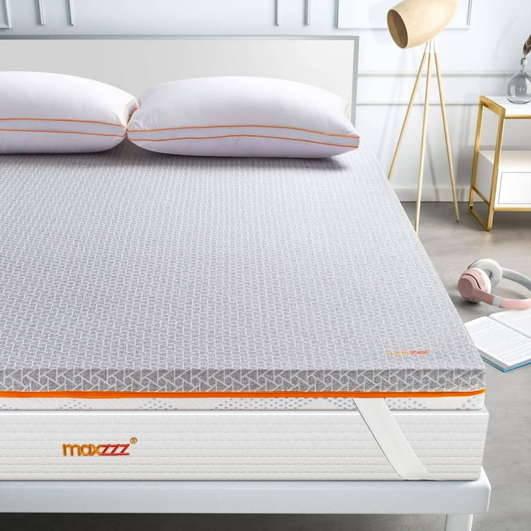 Maxzzz 3 inch Bamboo Charcoal Memory Foam Mattress Topper Copper Foam Bed Topper Dual Side Use Removable Soft Cover with Comfort Body Support