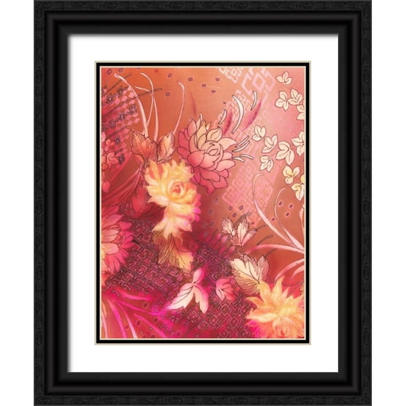 May 12x14 Black Ornate Wood Framed with Double Matting Museum Art Print Titled - Crimson Collage 5