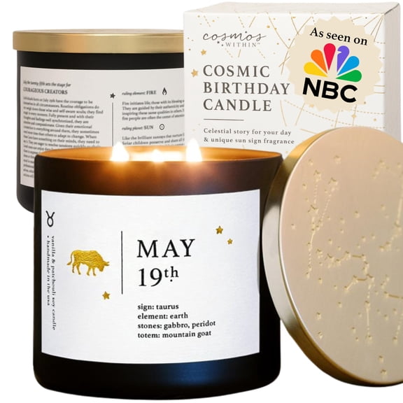 May 19th Personalized Zodiac Candle | Inspirational Astrology Reading and Daily Affirmation for Your Birthdate | Handmade Taurus Candles | Astrology Birthday Gifts for Women Y101