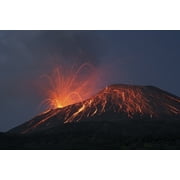May 20, 2008 - Lava bomb trajectories visible during nighttime vulcanian eruption of Anak Krakatau volcano, Sunda Strait, Java, Indonesia Poster Print (17 x 11)