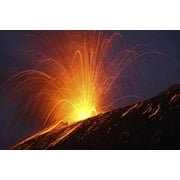 May 20, 2008 - Lava bomb trajectories visible during nighttime vulcanian eruption of Anak Krakatau volcano, Sunda Strait, Java, Indonesia Poster Print (17 x 11)