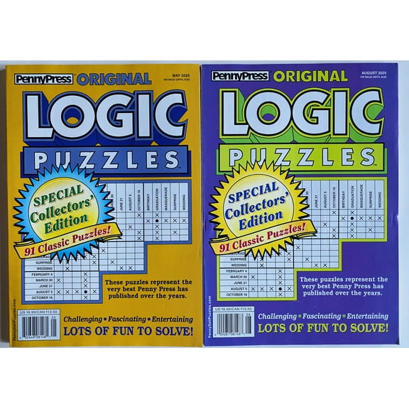 May 2025 and August 2025 of Original Logic Problem Puzzles from the Penny Press Variety
