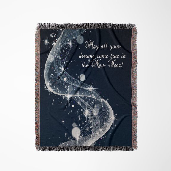 May All Your Dreams Come True In The New Year Blue Color Wishes Art, Woven Blanket