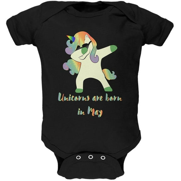 May Birthday Dabbing Unicorn Sunglasses Soft Baby One Piece Black 0-3 M