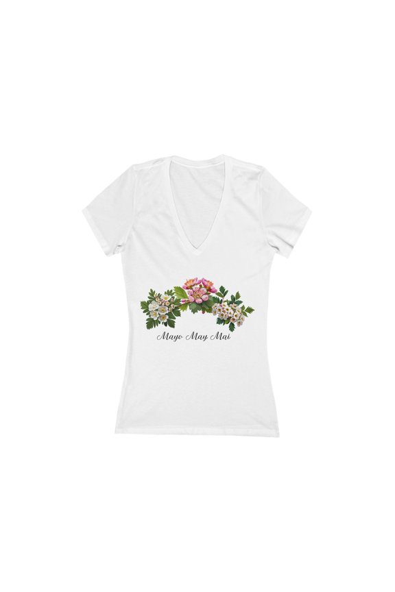 May Birthday Flower, Hawthorn - Jersey Short Sleeve Deep V-Neck Tee