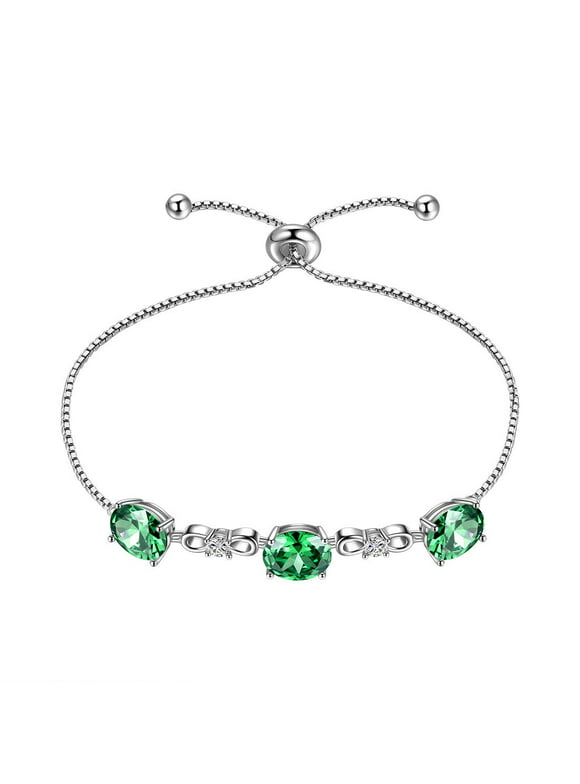 May Birthstone Bracelet 925 Sterling Silver Crystal Green Emerald Bracelets Women Girls Jewelry Wife Birthday Mother's Day Gifts