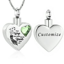 May Birthstone Heart with Feather Cremation Jewelry for Ashes Urn Necklace Lockets for Human Ashes Pet Ashes Holder