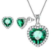 May Birthstone Jewelry Sets for Women, Green Heart Jewelry Set Emerald Necklace Earrings 925 Sterling Silver Fine Jewelry Girls Birthday Mother's Day Gifts