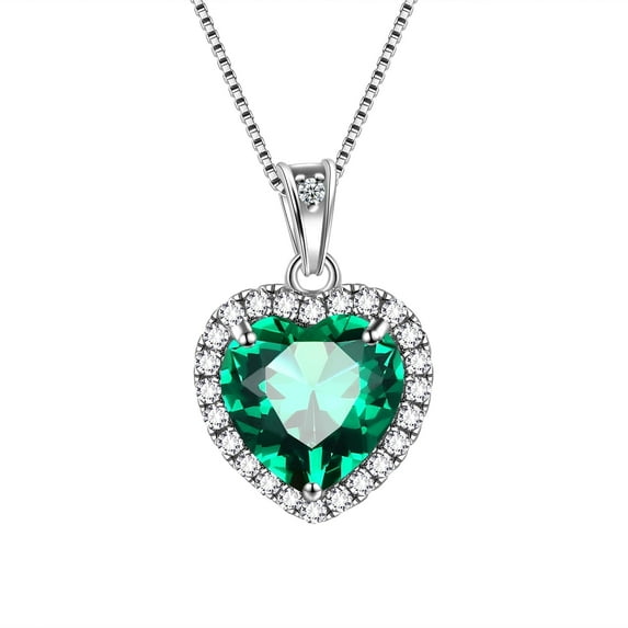 May Birthstone Necklace Women Green Heart Necklace Emerald Crystal CZ 925 Sterling Silver Pendant Jewelry Birthday Mother's Day Gift Juwaliy