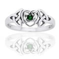 thumbnail image 1 of May Birthstone Ring - Sterling Silver Simulated Emerald Glass Celtic Trinity Knot Heart, 1 of 2