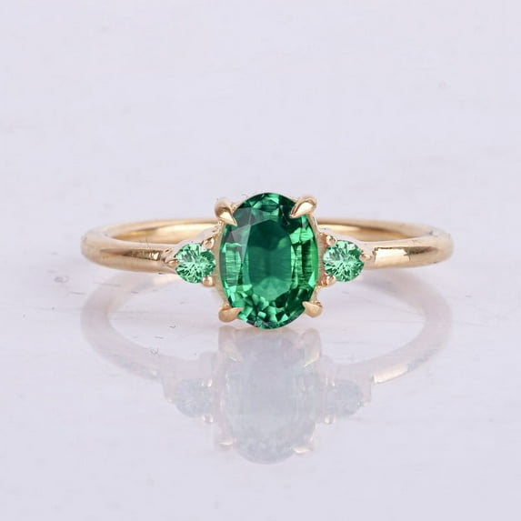 May Birthstone Ring, Two Side Green Sapphire Gemstone Ring, Prong Set Stacking Band Ring, 925 Starling Silver Vintage Ring, Three Gemstone Ring, Gift For Men/Women,