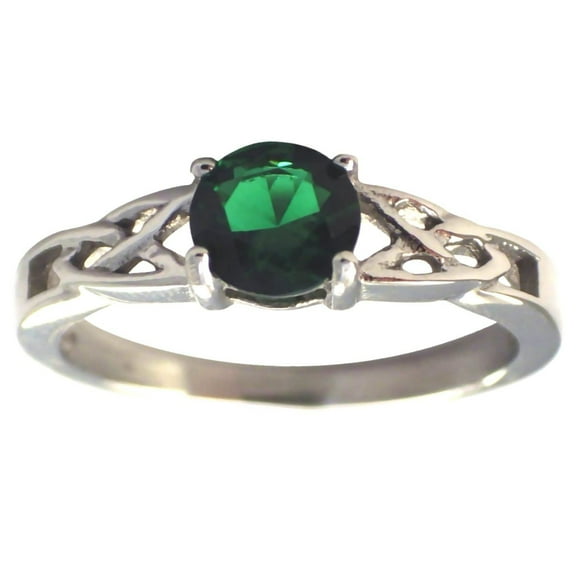 May Celtic Birthstone Ring Womens Dark Green Cubic Zirconia Stainless Steel Solitaire Band Fantasy Forge Jewelry