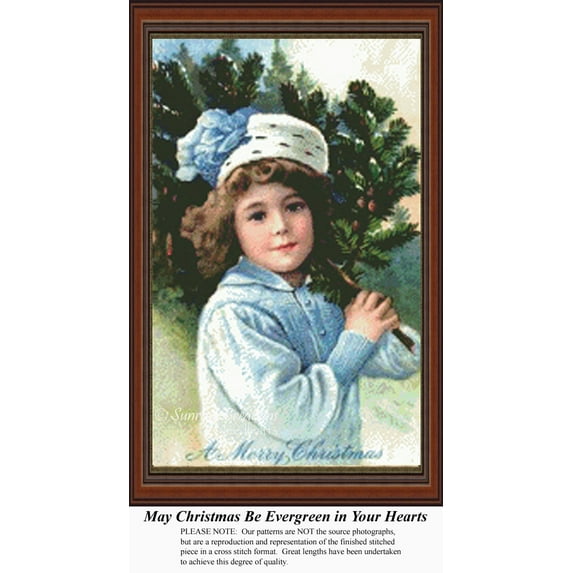 May Christmas be Evergreen in Your Hearts, Vintage Counted Cross Stitch Pattern (Pattern Only, You Provide the Floss and Fabric)