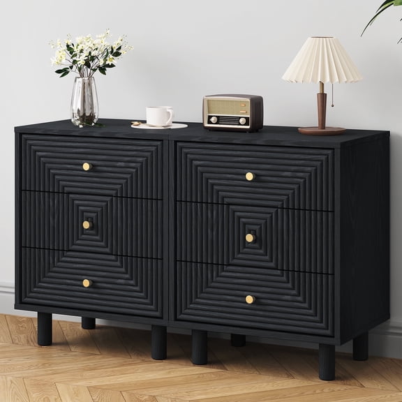 May in Color 3-Drawer Nightstand Set of 2 with Solid Wood Legs and Gold Handles, Wooden Storage Nightstand Side Table, Accent Chest of Drawers for Bedroom, Living Room, Entryway, Black