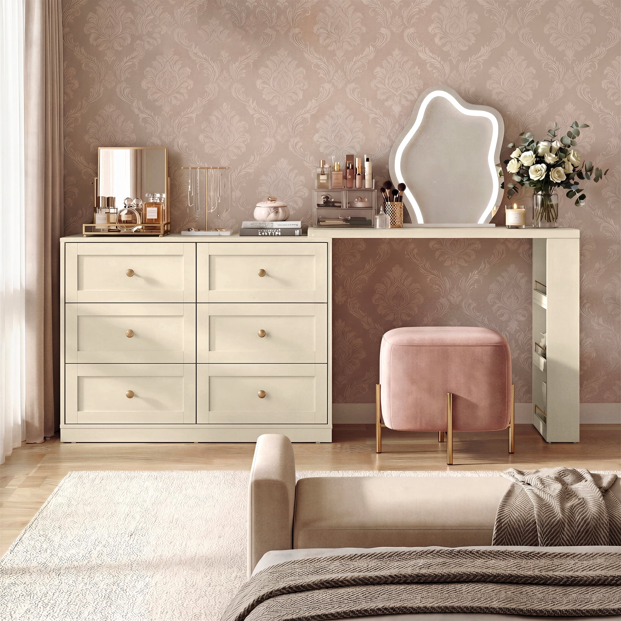 beige color dressing table Beige Notch Collar Dress – Samshek