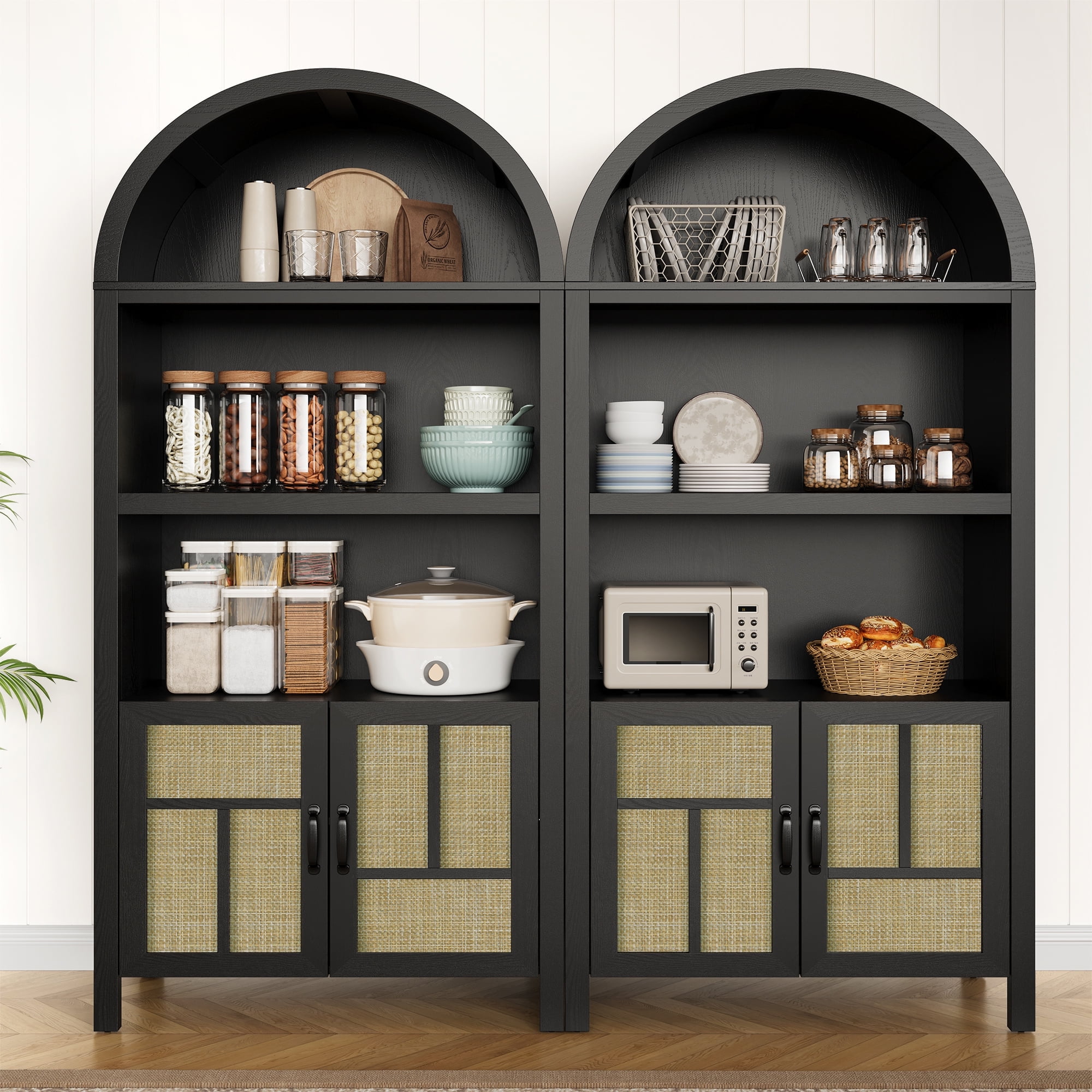 May in Color Arched Rattan Storage Cabinet (Set of 2), 59'' Large Boho ...