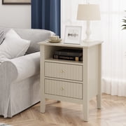 May in Color Modern Fluted Nightstand with 2 Drawers and Storage Shelf- Beige