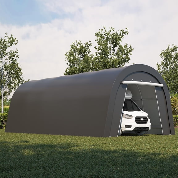 May in Color Domed Carport 12' x 25', Portable Garage with 2 Roll up Doors, Heavy Duty Car Canopy Party Tent, All-Season Storage Shelter Shed Carport for Motorcycle, Boat, Truck, or Garden Tools