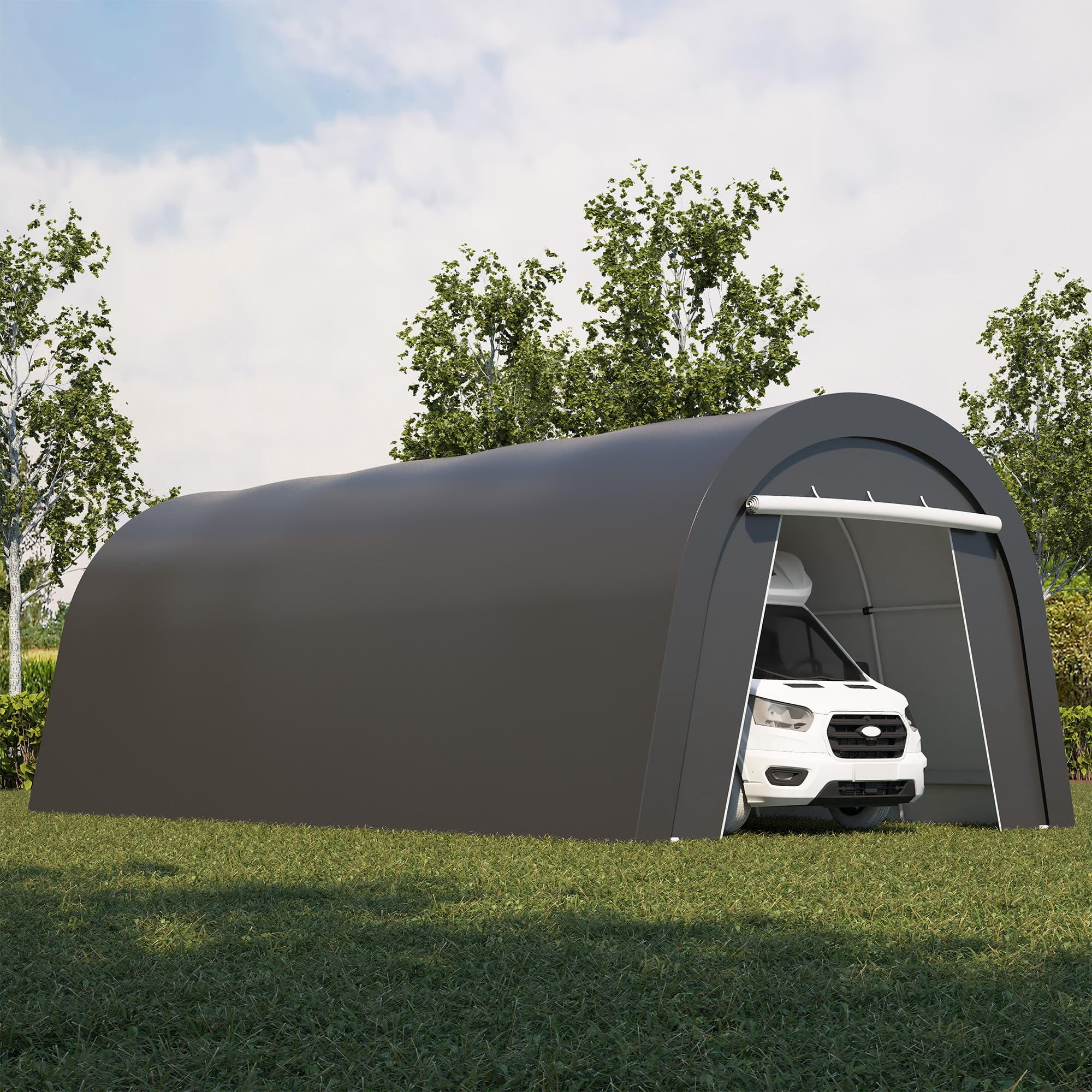 May in Color Domed Carport, Portable Garage with 2 Roll up Doors, Heavy ...