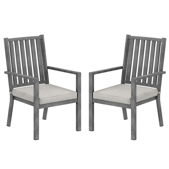 May in Color Patio Dining Chair Set of 2, Aluminum Outdoor Dining Chairs with Waterproof Cushions, Metal Outdoor Patio Furniture Seating for Porch, Balcony, Deck, Backyard, Gray