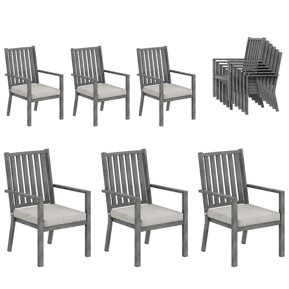 May in Color Patio Dining Chair Set of 6, Aluminum Outdoor Dining Chairs with Waterproof Cushions, Metal Outdoor Patio Furniture Seating for Porch, Balcony, Deck, Backyard, Gray