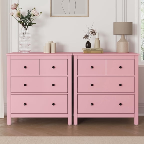 May in Color Pink 3 Drawer Dresser Set of 2 with Soft-Close Drawers, Modern Wood Chest for Bedroom, Living Room