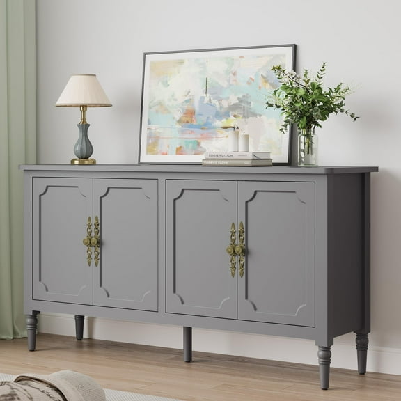 May in Color Mid Century Modern Sideboard with 4 Doors and Adjustable Shelves, Console Table for Entryway, Dining Room, Living Room, Grey Oak