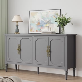 May in Color Mid Century Modern Sideboard with 4 Doors and Adjustable Shelves, Console Table for Entryway, Dining Room, Living Room, Grey Oak