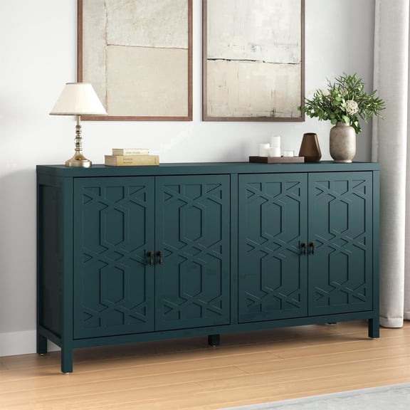 May in Color Sideboard Buffet, 58" Modern Buffet Cabinet with 4 Doors and Adjustable Shelves, for Entryway, Dining Room, Living Room, Bedroom, Turquoise