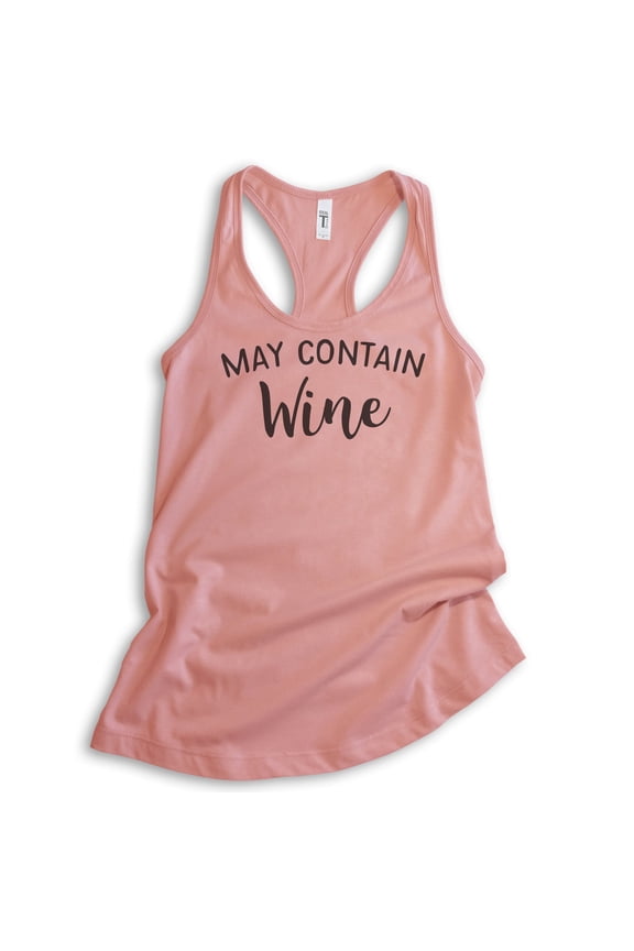 May Contain Wine Tank Top, Ladies Racerback Tank Top, Cute Wine Tank, Alcohol Tank, Funny Drinking Tank, Desert Pink, X-Large