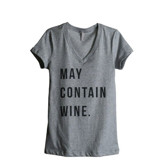 May Contain Wine Women's Fashion Relaxed V-Neck T-Shirt Tee Heather Grey Small