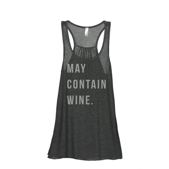 May Contain Wine Women's Fashion Sleeveless Flowy Racerback Tank Top Charcoal Grey Small