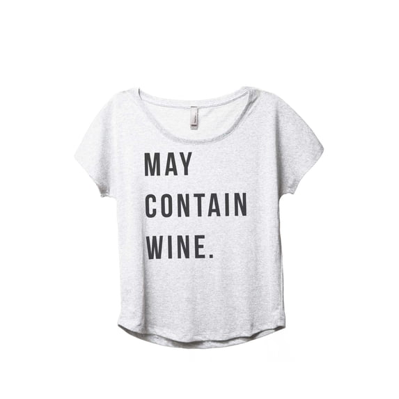 May Contain Wine Women's Fashion Slouchy Dolman T-Shirt Tee Heather White Small