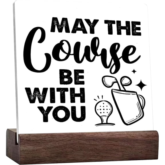 May The Course Be With You Funny Golfing Ceramic Table Sign Desk Decor,Rustic Inspirational Ceramic Plaque Sign Desk Decor For Home Office College Dorm Shelf Table Decor Decorations