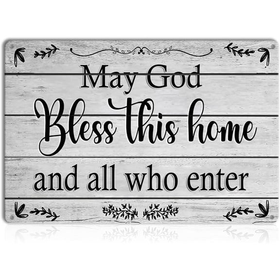 May God Bless This Home Wall Decor Blessed Tin Sign for Christian Decoration Rustic Family Welcome Sign for Front Door or Kitchen Vintage Housewarming Gift for New Home 8x12 Inch Metal Wall A