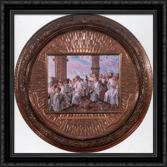 May Morning on Magdalen Tower, Oxford 28x28 Large Black Ornate Wood Framed Canvas Art by William Holman Hunt