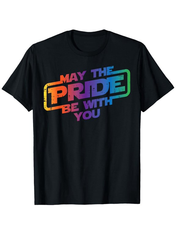 May The Pride Be with You Gay Rainbow Flag LGBTQ Men Women T-Shirt 100% Breathable Crew Neck Tee Lightweight All-Season Casual Shirt Print T-Shirt Casual, Comfortable All-Season Crew Neck