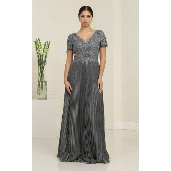 May Queen MQ1902 Juniors Womens Short Sleeve Pleated Formal Gown