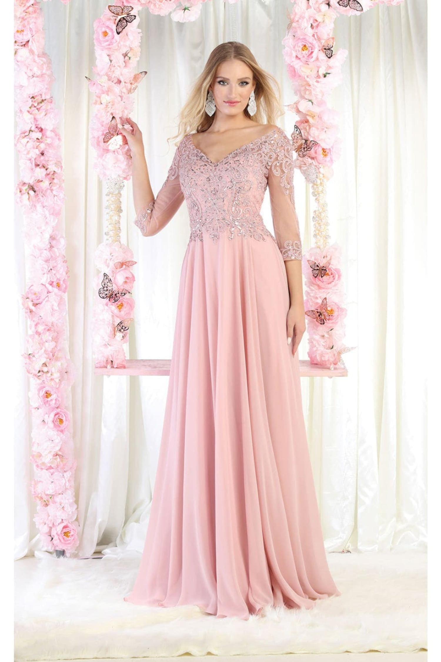 May Queen MQ1936 Womens Embroidered Mother of the Bride A Line Chiffon Dress Walmart
