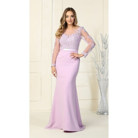 Women's May Queen MQ1847 Long Sleeve Special Occasion Dress Lilac Lavender 10